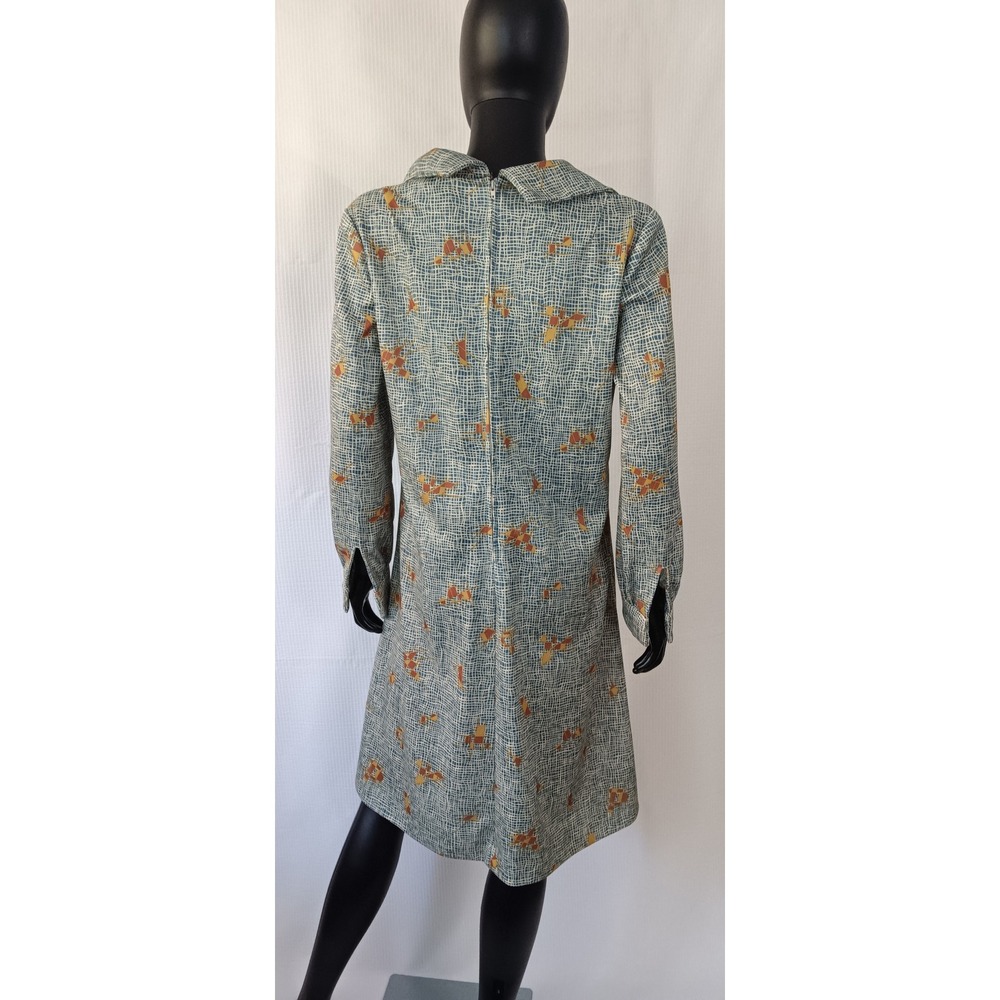 Vintage Handmade Geometric Tent Dress Balloon Sleeve Collared Belted KS0272 - Picture 5 of 5